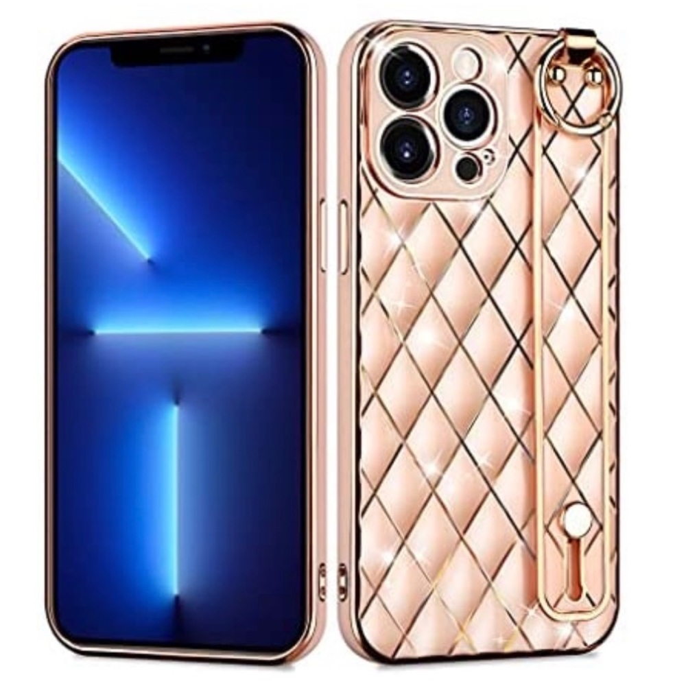 ✅3/18 iPhone 13 Pro Case Glitter Luxury Plated with Stand Strap Holder Size 6.1